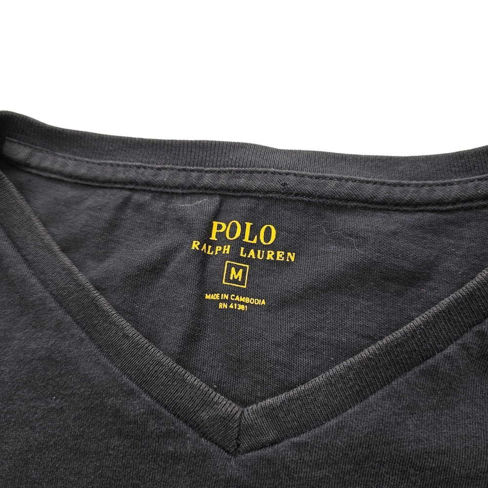 Polo Ralph Lauren T-Shirt Mens M Navy Blue V-Neck Minimalist Cotton Pony Logo - Picture 3 of 8